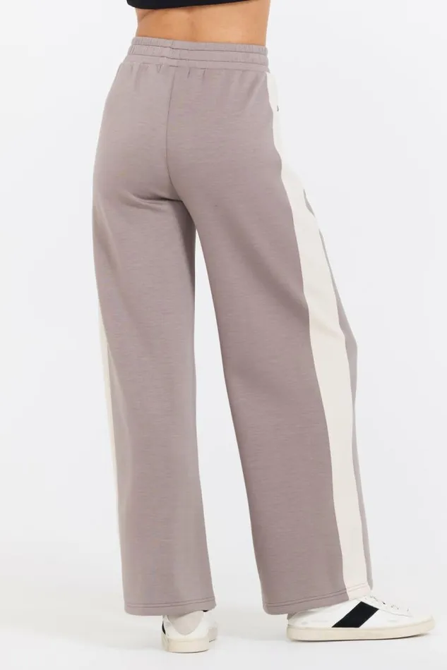 Women Vintage Havana Wide Leg Pants Taupe South Beach Sand Colorblock Cloud Fleece Pant Taupe