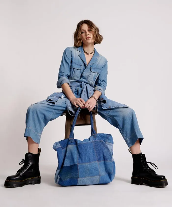 Women VINTAGE REWORKED PATCHWORK DENIM BAG One Teaspoon Bags