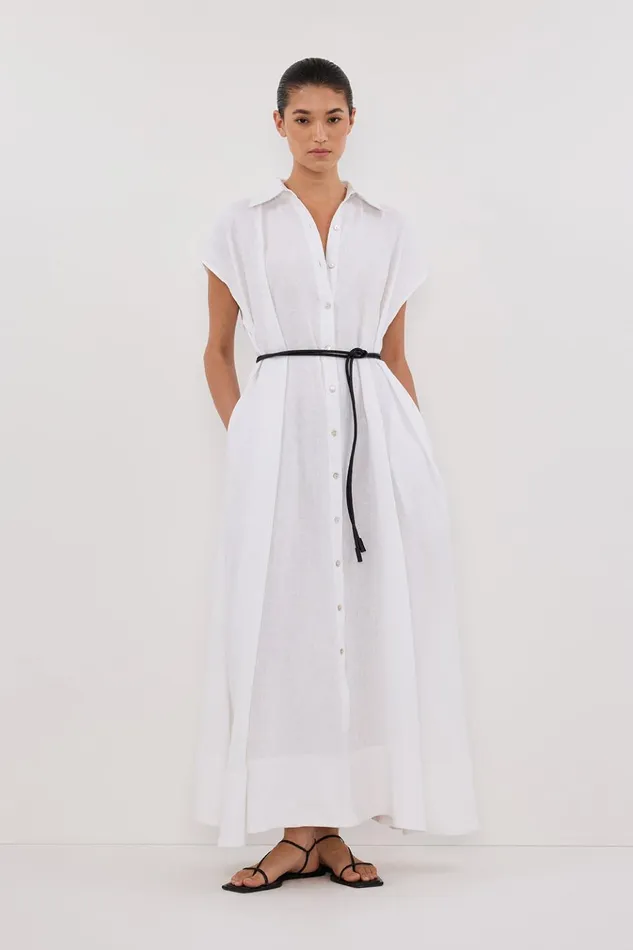 Women White Dresses DISSH LANA WHITE LINEN MIDI SHIRT DRESS