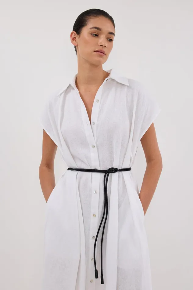 Women White Dresses DISSH LANA WHITE LINEN MIDI SHIRT DRESS