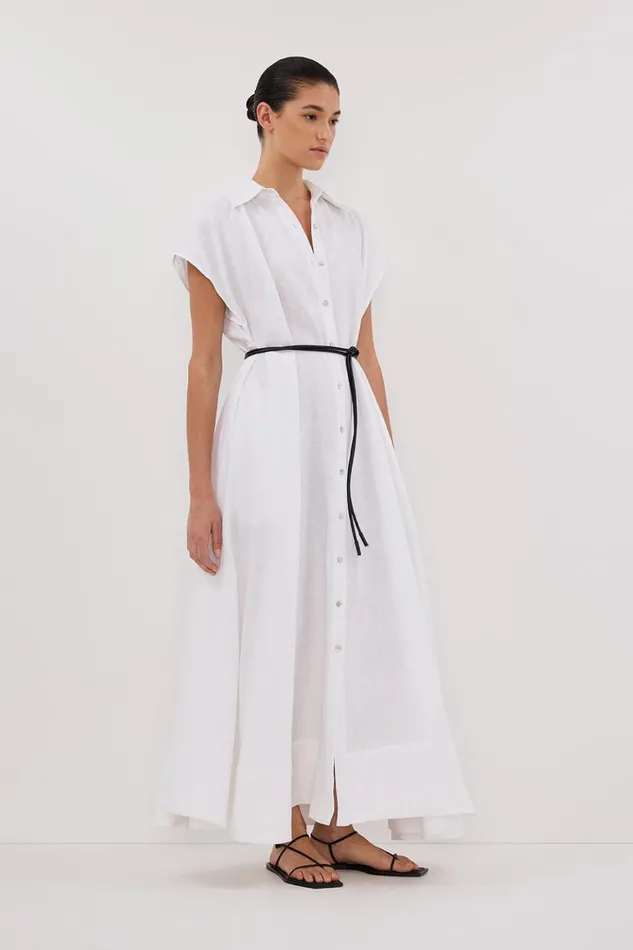 Women White Dresses DISSH LANA WHITE LINEN MIDI SHIRT DRESS