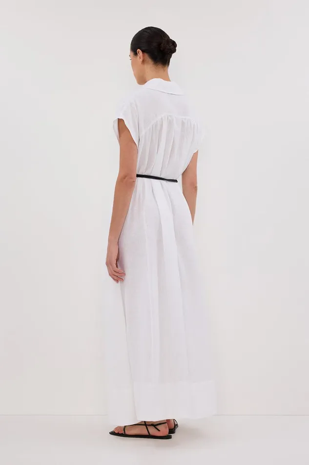 Women White Dresses DISSH LANA WHITE LINEN MIDI SHIRT DRESS