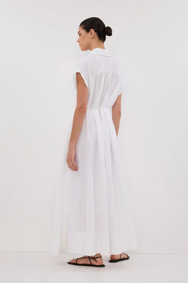 Women White Dresses DISSH LANA WHITE LINEN MIDI SHIRT DRESS