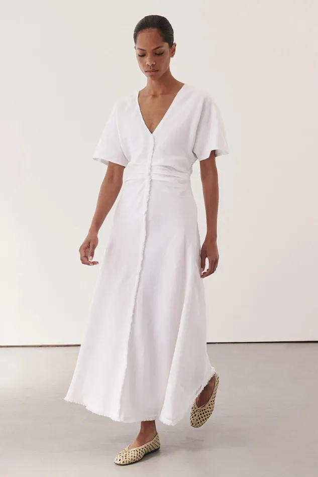 Women White Dresses DISSH ZAHARA WHITE FRINGING MIDI DRESS