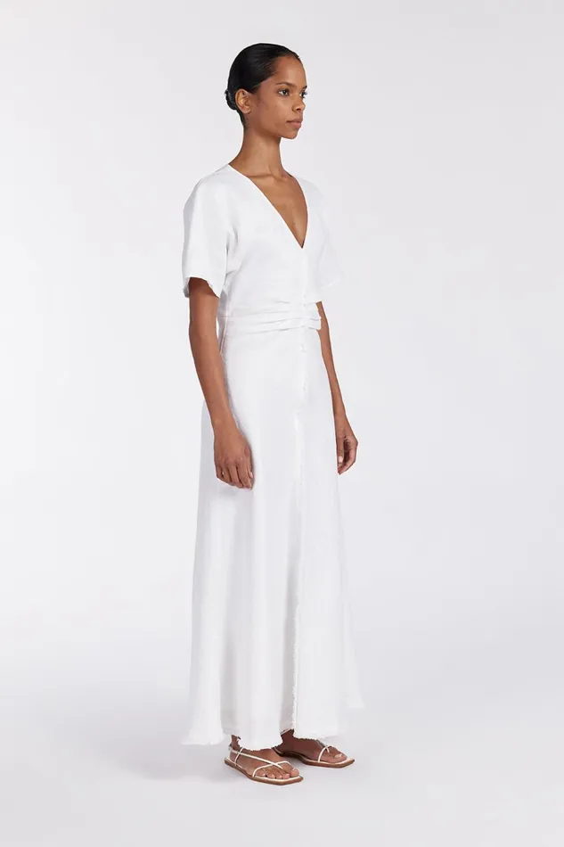 Women White Dresses DISSH ZAHARA WHITE FRINGING MIDI DRESS
