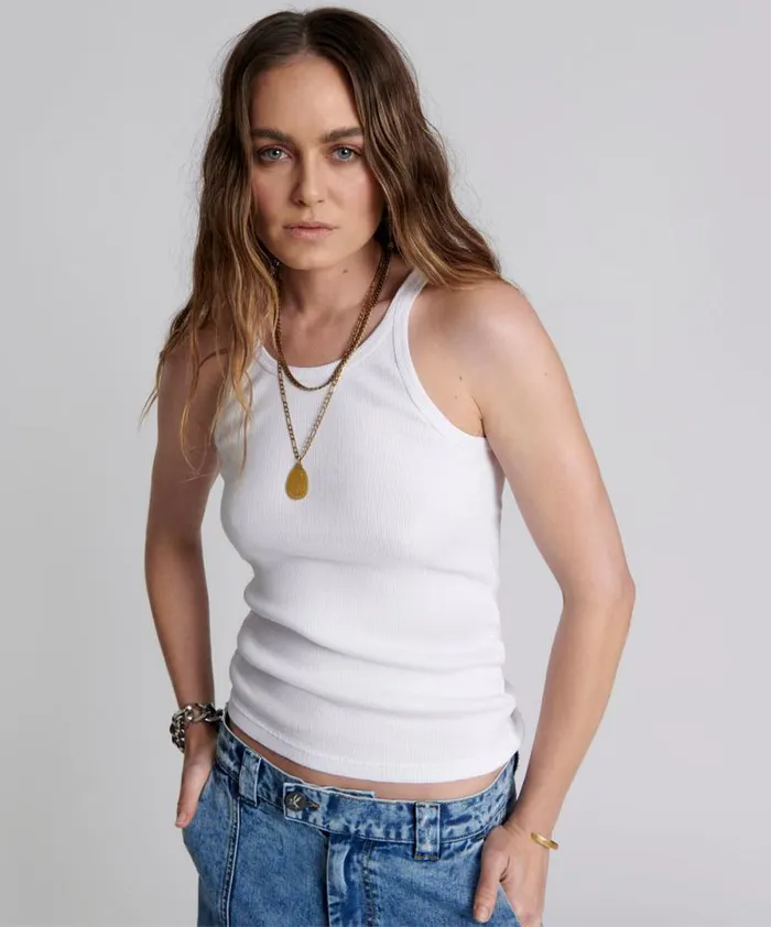 Women WHITE ONE TEASPOON BASIC SINGLET One Teaspoon Tees and Tanks