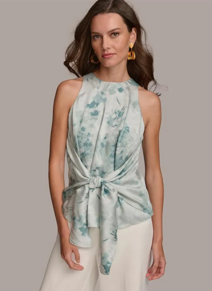 Women WRAP TIE WAIST BLOUSE Frost Combo Donna Karan New York Sweaters And Tops Women WRAP TIE WAIST BLOUSE Frost Combo Donna Karan New York Sweaters And Tops