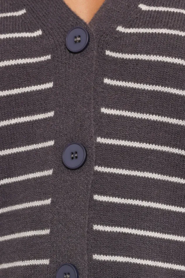 Women Zammy Lurex Strip Button Front Cardigan Grey Sweaters Petal and Pup