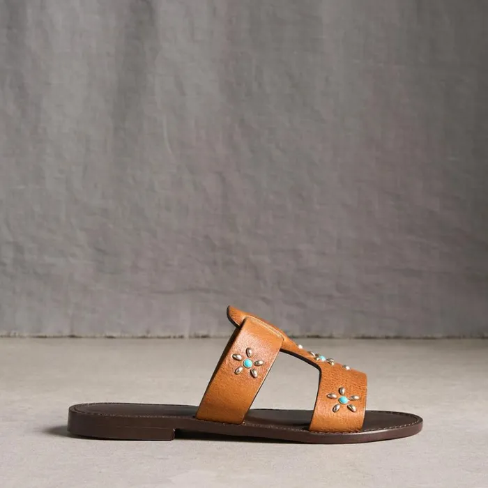 Women Zinnia Studded Slides Cognac Sundance Catalog Sandals