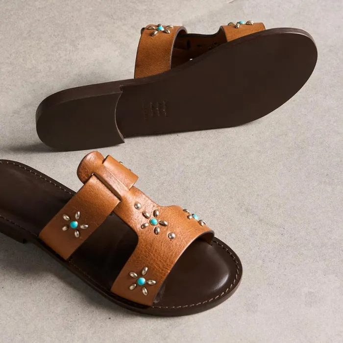 Women Zinnia Studded Slides Cognac Sundance Catalog Sandals
