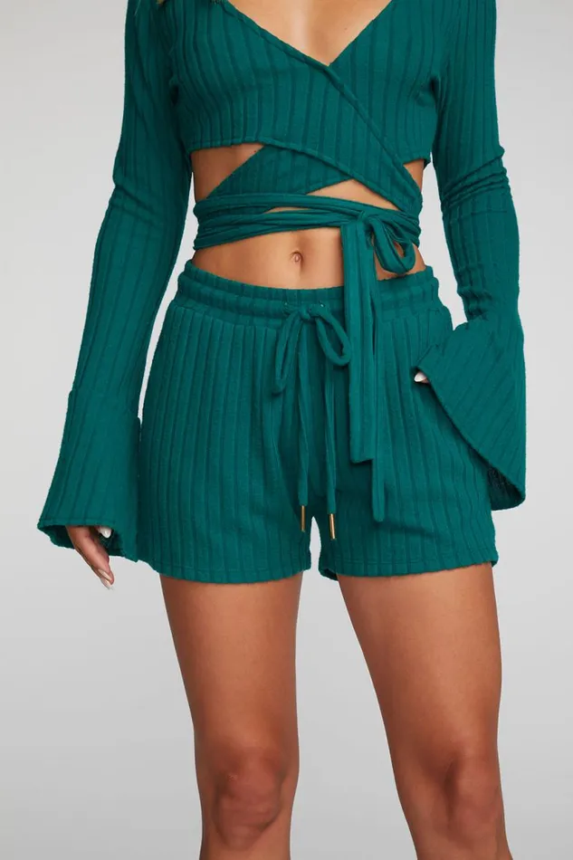 Womens Chaser Brand Bottoms Poor Boy Rib Shorts With Shoestring Tie