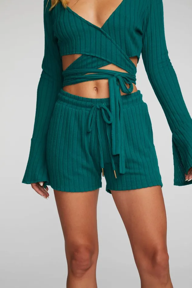 Womens Chaser Brand Bottoms Poor Boy Rib Shorts With Shoestring Tie