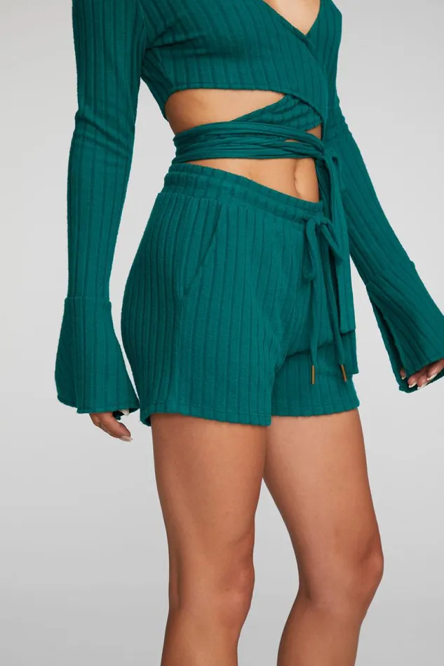 Womens Chaser Brand Bottoms Poor Boy Rib Shorts With Shoestring Tie