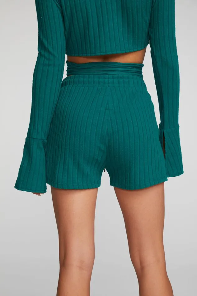 Womens Chaser Brand Bottoms Poor Boy Rib Shorts With Shoestring Tie