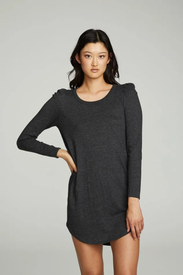 Womens Chaser Brand Dresses Puff Sleeve Shirttail Hi Lo Dress