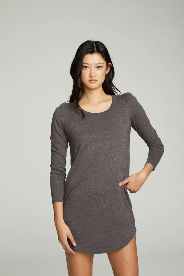 Womens Chaser Brand Dresses Puff Sleeve Shirttail Hi Lo Dress