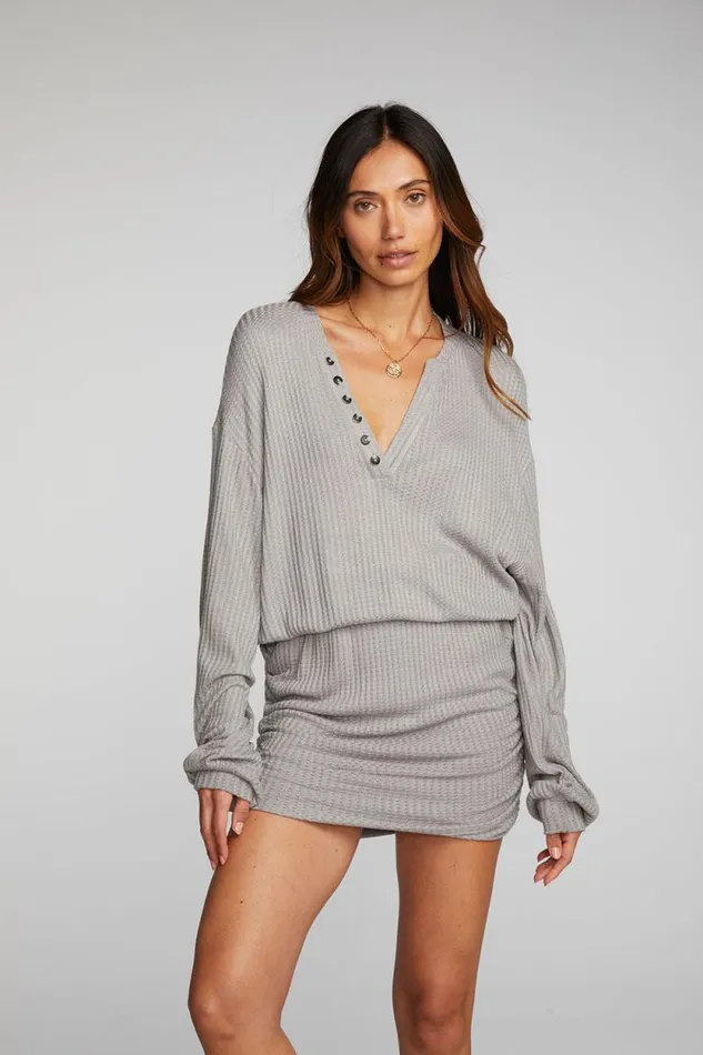 Womens Chaser Brand Dresses Thermal Waffle Mini Dress With Shirring