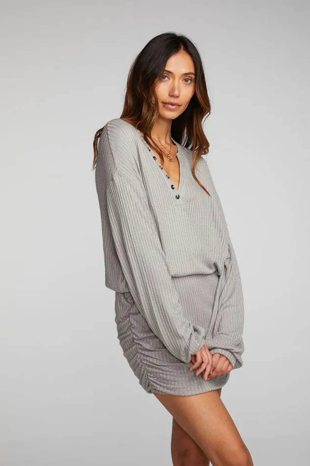 Womens Chaser Brand Dresses Thermal Waffle Mini Dress With Shirring