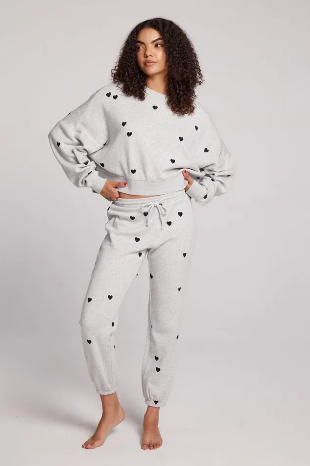 Womens Chaser Brand Loungewear Allover Velvet Hearts Pants