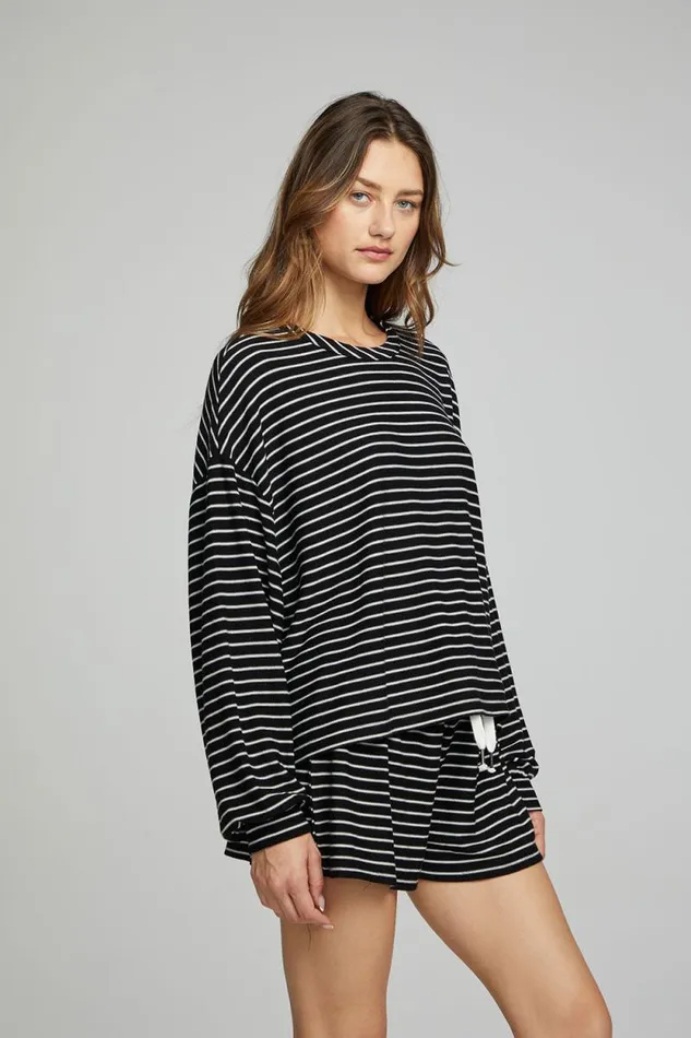 Womens Chaser Brand Loungewear Lesh Long Sleeve 8211 Black And White Stripe