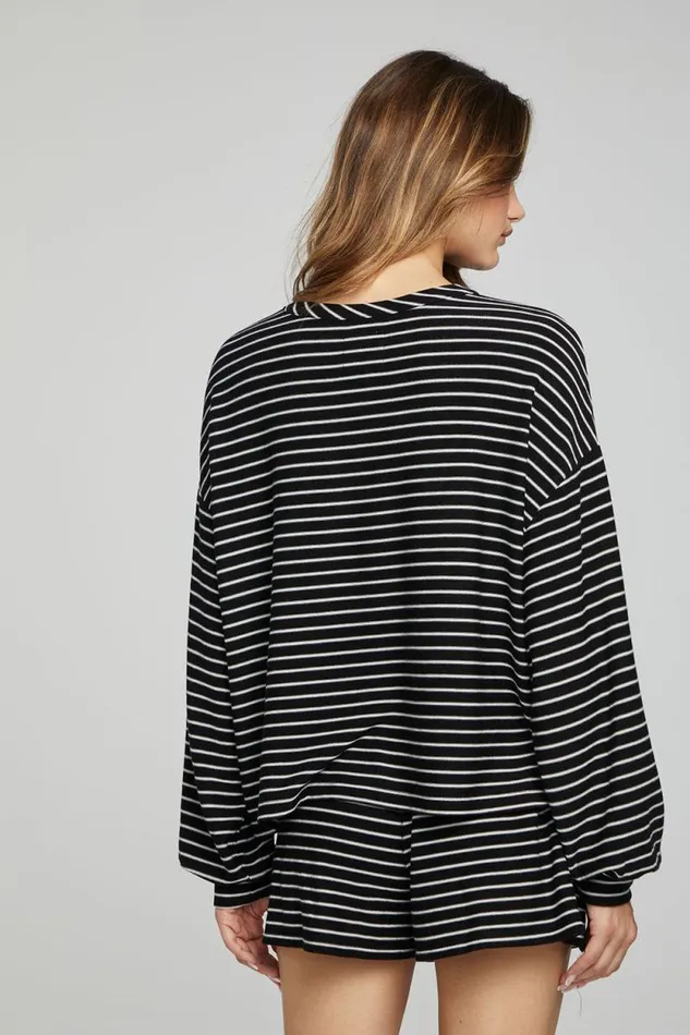 Womens Chaser Brand Loungewear Lesh Long Sleeve 8211 Black And White Stripe