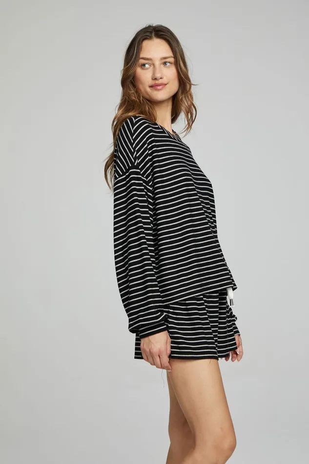 Womens Chaser Brand Loungewear Lesh Long Sleeve 8211 Black And White Stripe
