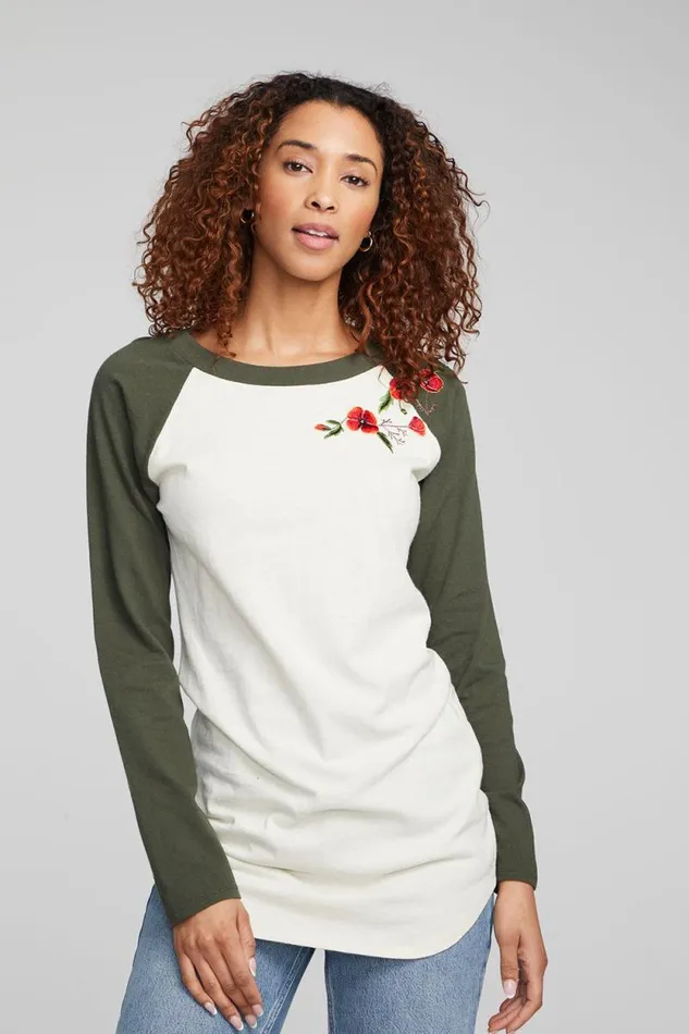 Womens Chaser Brand Loungewear Poppy Embroidery Football Long Sleeve