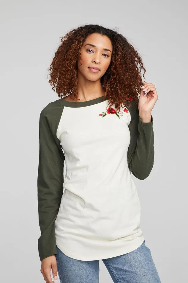 Womens Chaser Brand Loungewear Poppy Embroidery Football Long Sleeve