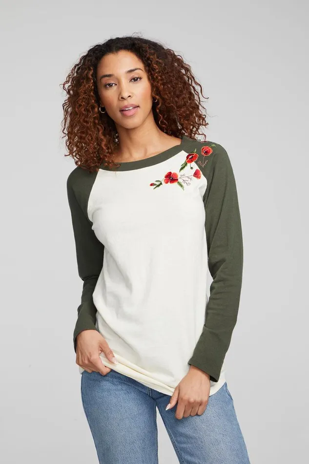 Womens Chaser Brand Loungewear Poppy Embroidery Football Long Sleeve