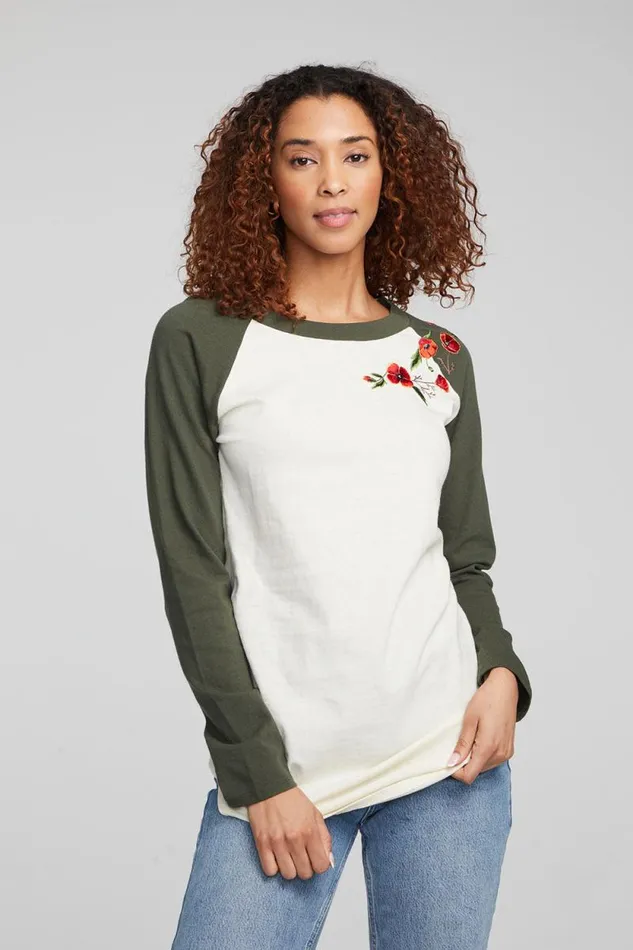 Womens Chaser Brand Loungewear Poppy Embroidery Football Long Sleeve