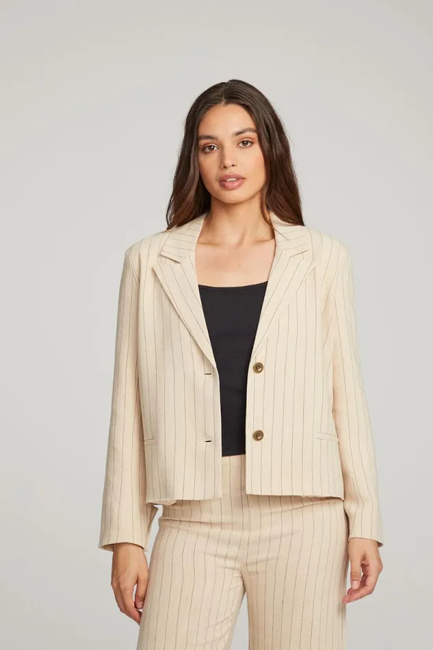 Womens Chaser Brand Loungewear Santanaa White Pinstripe Blazer