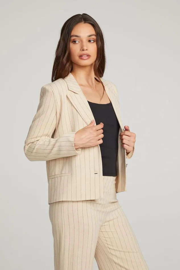 Womens Chaser Brand Loungewear Santanaa White Pinstripe Blazer