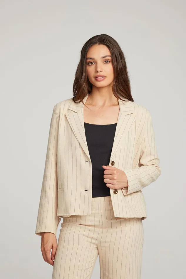 Womens Chaser Brand Loungewear Santanaa White Pinstripe Blazer