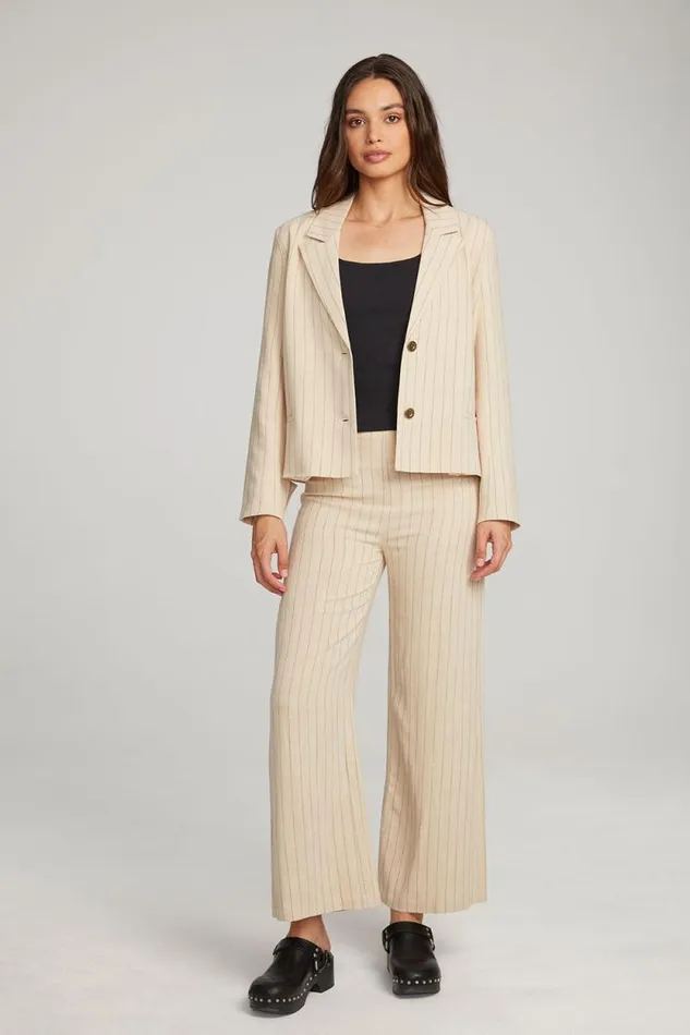 Womens Chaser Brand Loungewear Santanaa White Pinstripe Blazer