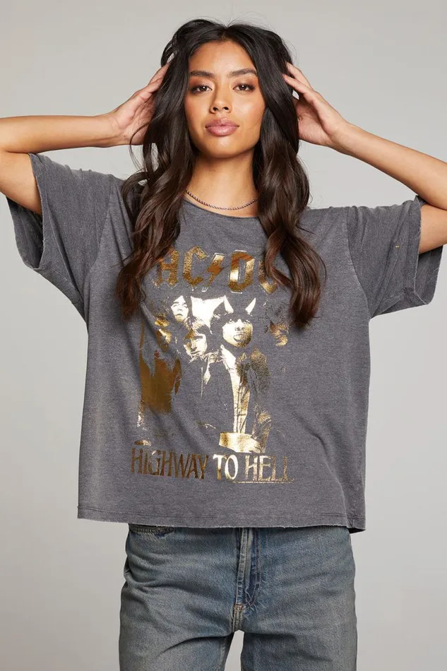 Womens Chaser Brand Tops ACDC Highway To Hell Tee