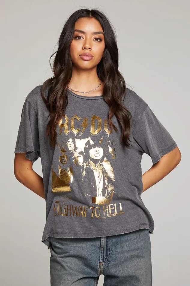 Womens Chaser Brand Tops ACDC Highway To Hell Tee