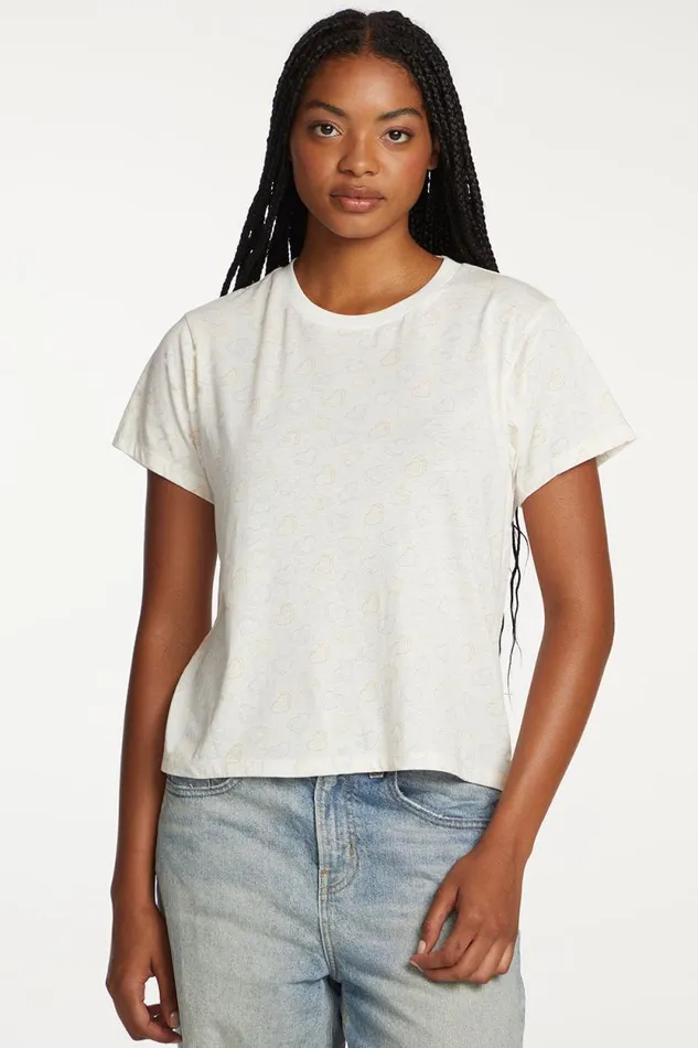 Womens Chaser Brand Tops Allover Valentine Crewneck Tee
