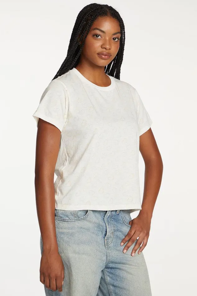 Womens Chaser Brand Tops Allover Valentine Crewneck Tee