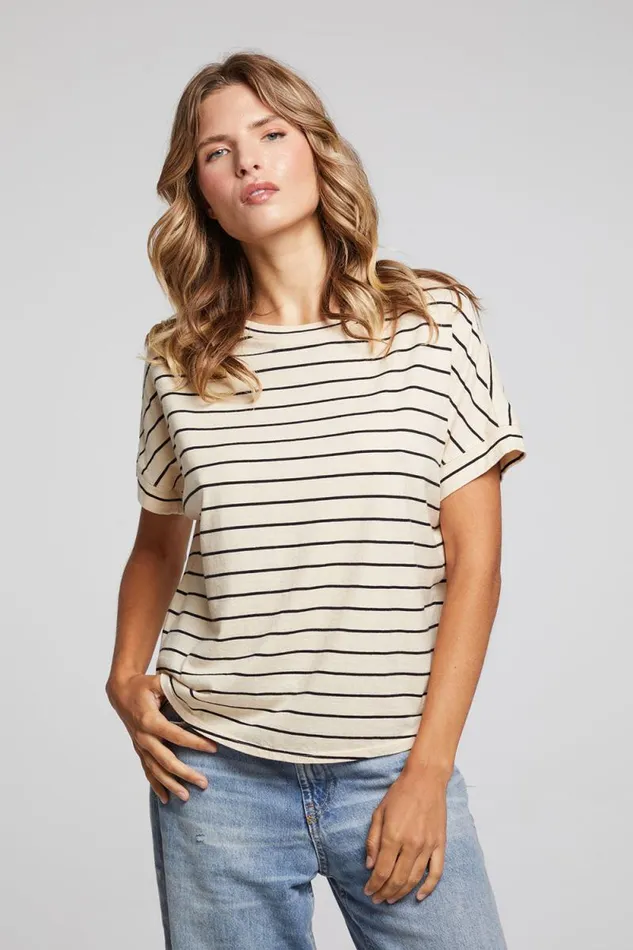 Womens Chaser Brand Tops Amber Black And Sand Stripe Tee