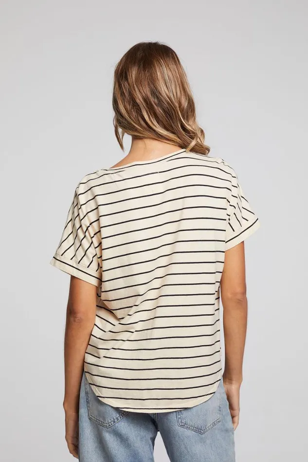 Womens Chaser Brand Tops Amber Black And Sand Stripe Tee