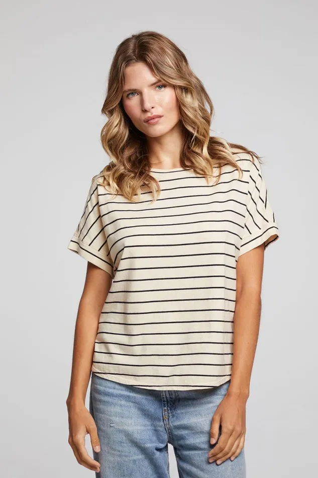 Womens Chaser Brand Tops Amber Black And Sand Stripe Tee