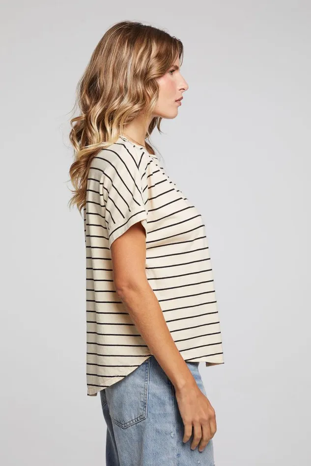 Womens Chaser Brand Tops Amber Black And Sand Stripe Tee