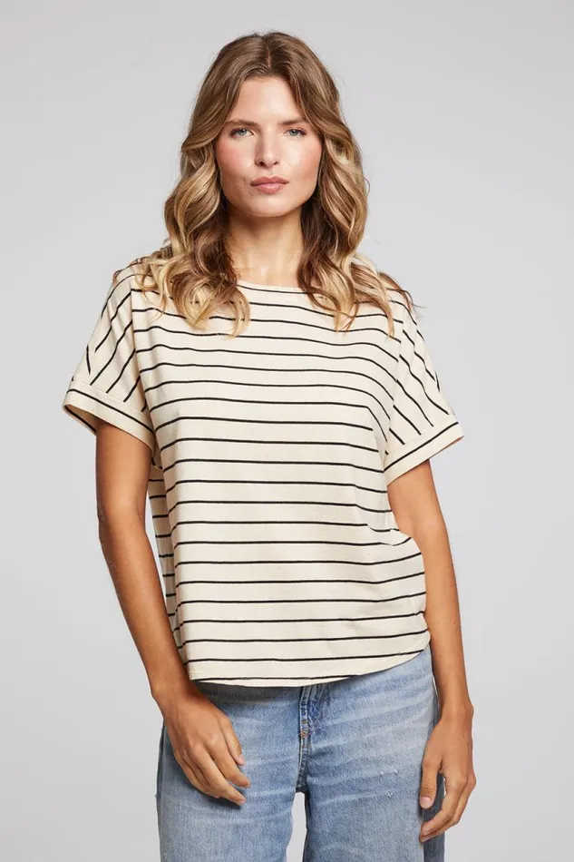 Womens Chaser Brand Tops Amber Black And Sand Stripe Tee