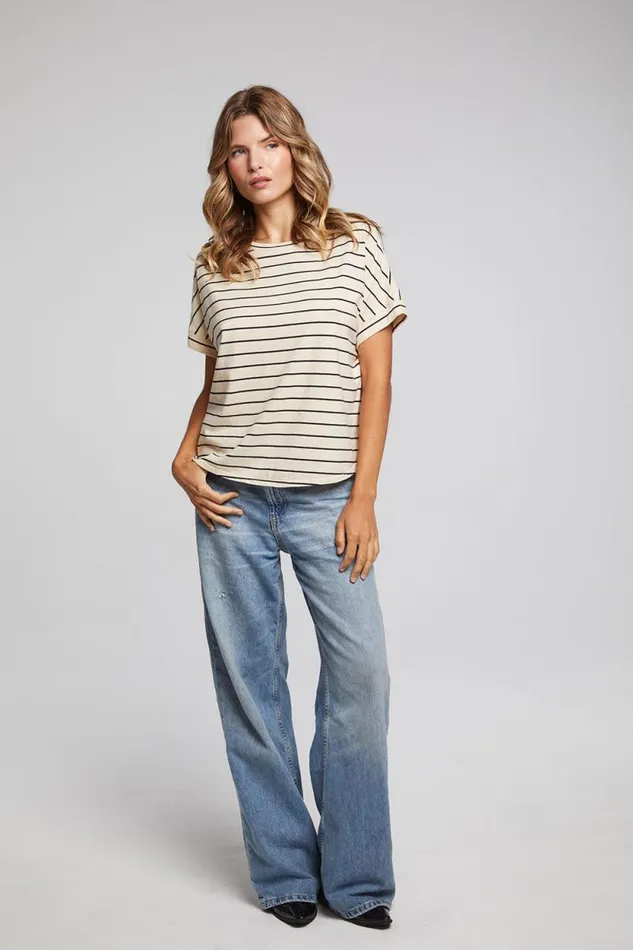 Womens Chaser Brand Tops Amber Black And Sand Stripe Tee
