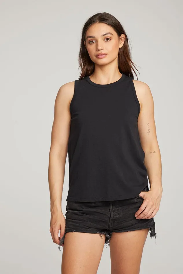 Womens Chaser Brand Tops Basic Black Slit Tank