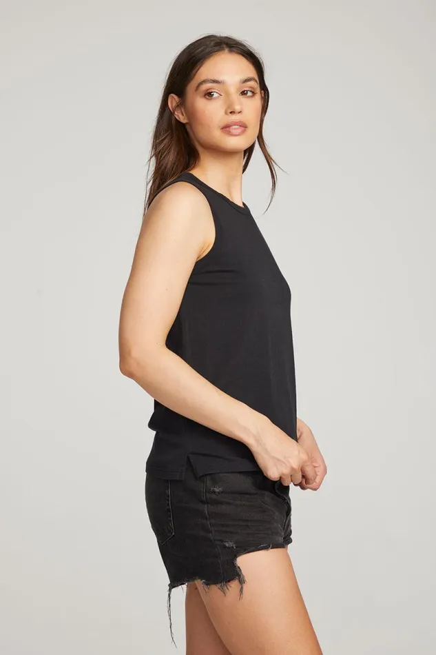 Womens Chaser Brand Tops Basic Black Slit Tank