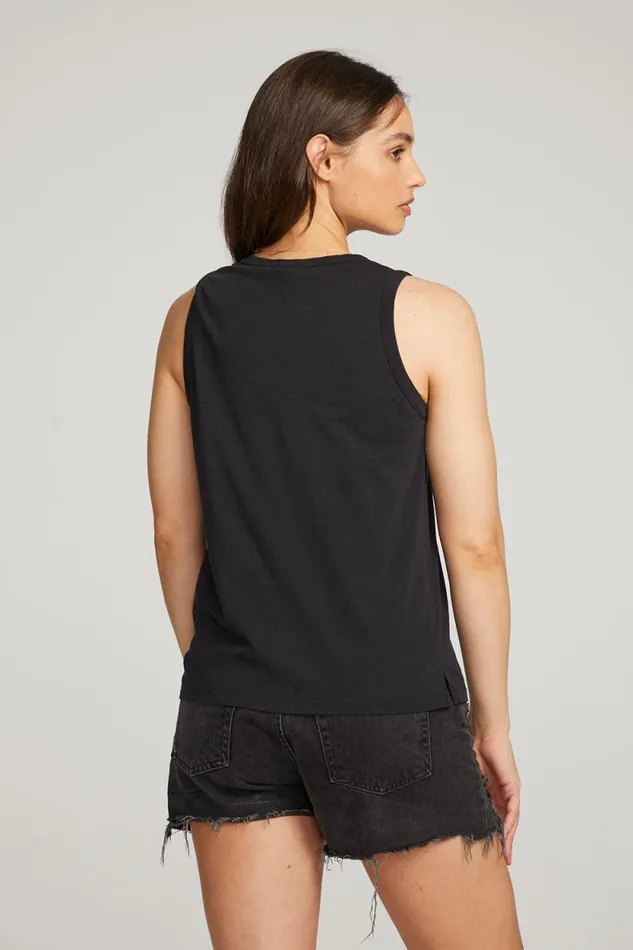 Womens Chaser Brand Tops Basic Black Slit Tank