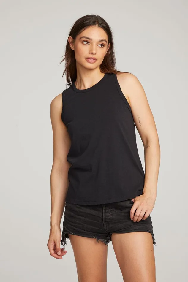 Womens Chaser Brand Tops Basic Black Slit Tank