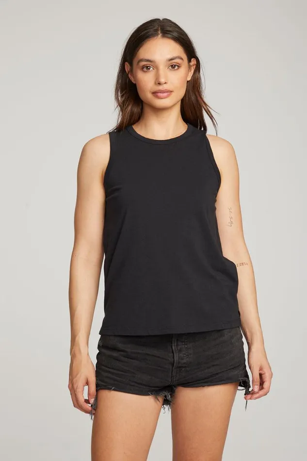 Womens Chaser Brand Tops Basic Black Slit Tank