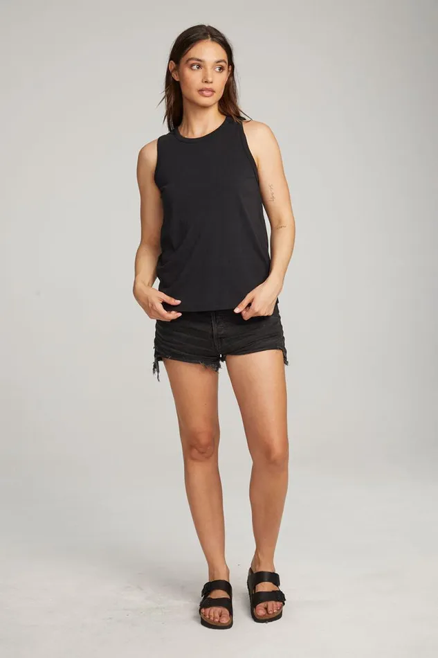 Womens Chaser Brand Tops Basic Black Slit Tank